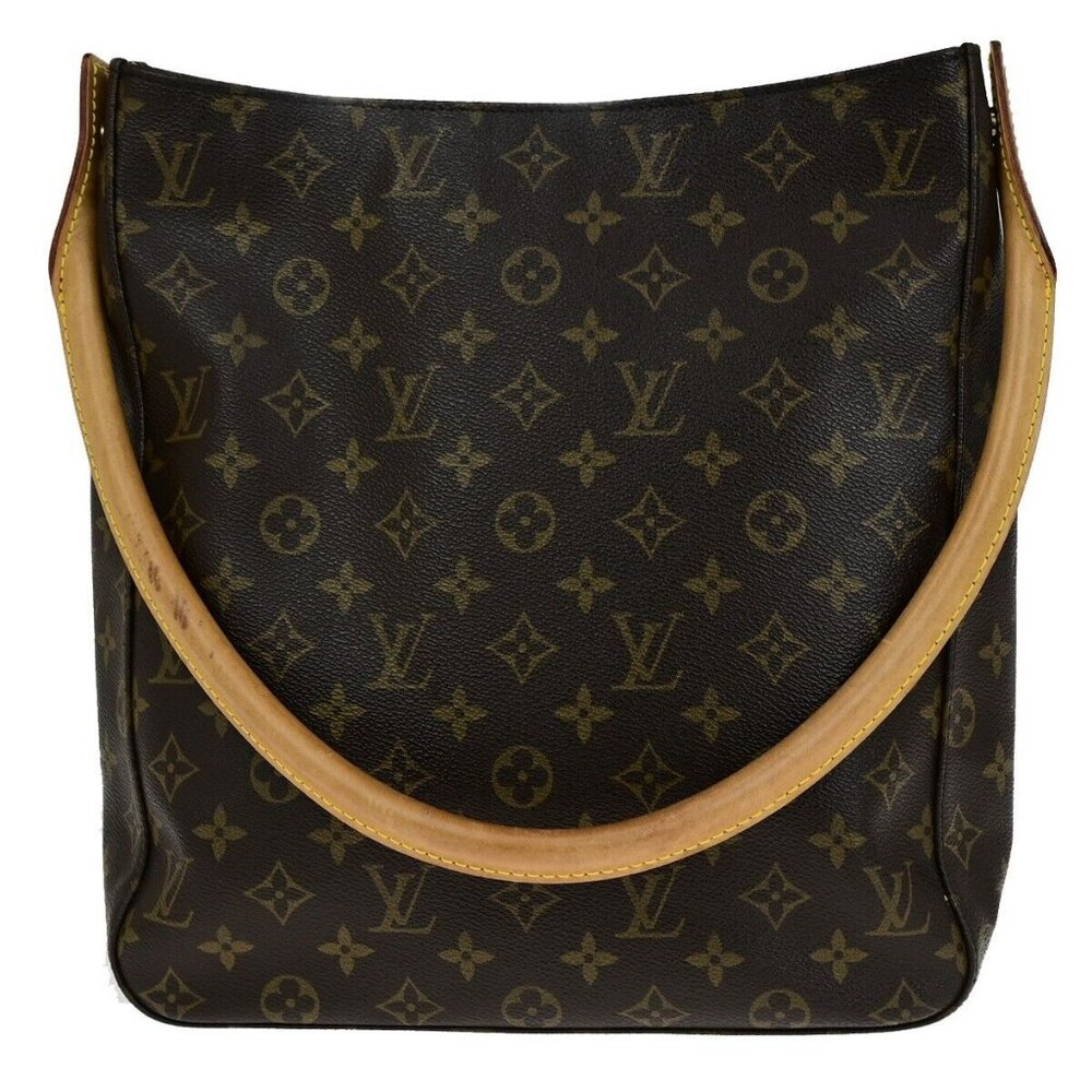 LOUIS VUITTON Logo Looping GM Shoulder Bag Monogram Leather Brown - Picture 1 of 16